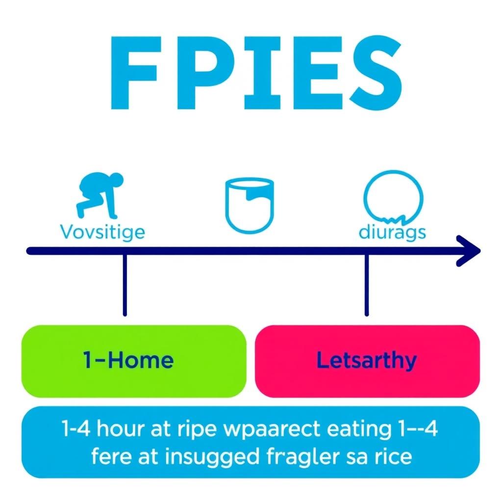 Infographic illustrating the timeline of FPIES symptoms after eating trigger foods.