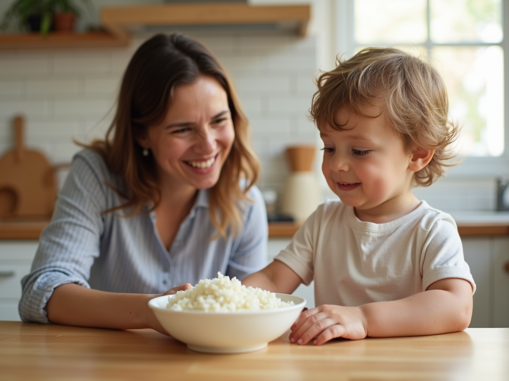 Child with FPIES exploring a safe food with parent nearby