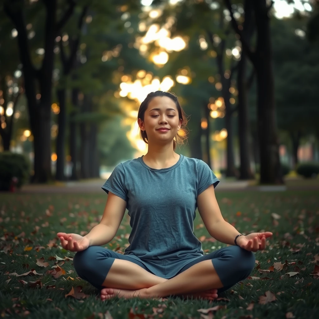 Person meditating in a peaceful park setting