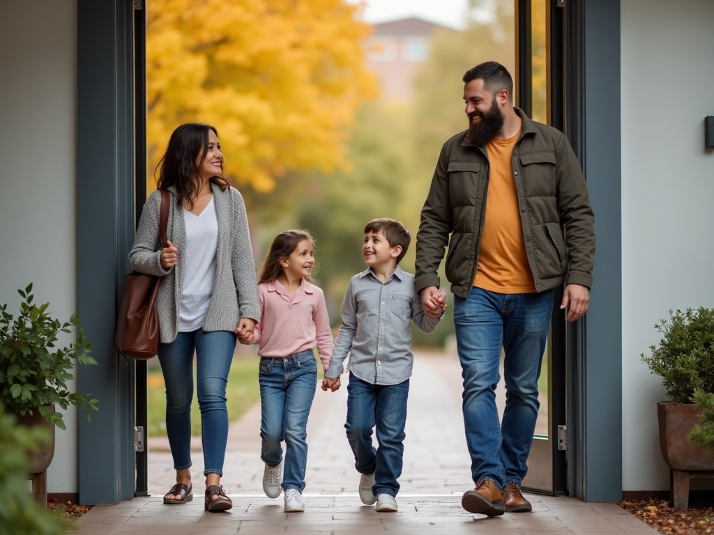 Family leaving therapy session with positive outlook