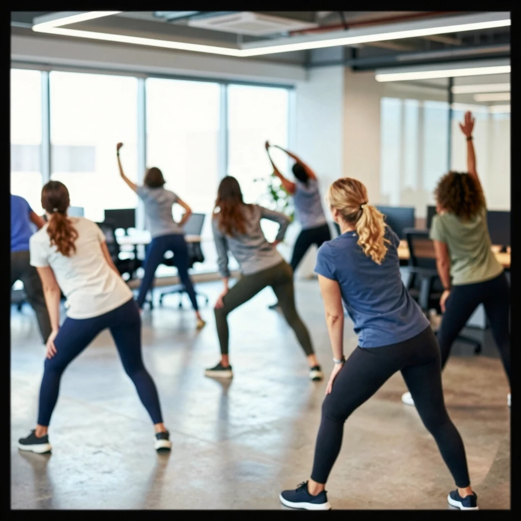 Team engaging in group exercise to foster wellness culture at work