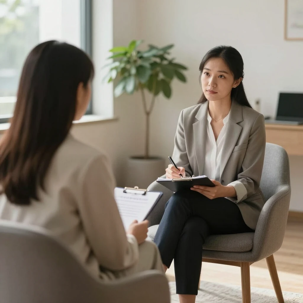 Therapist and client in a peaceful CBT session
