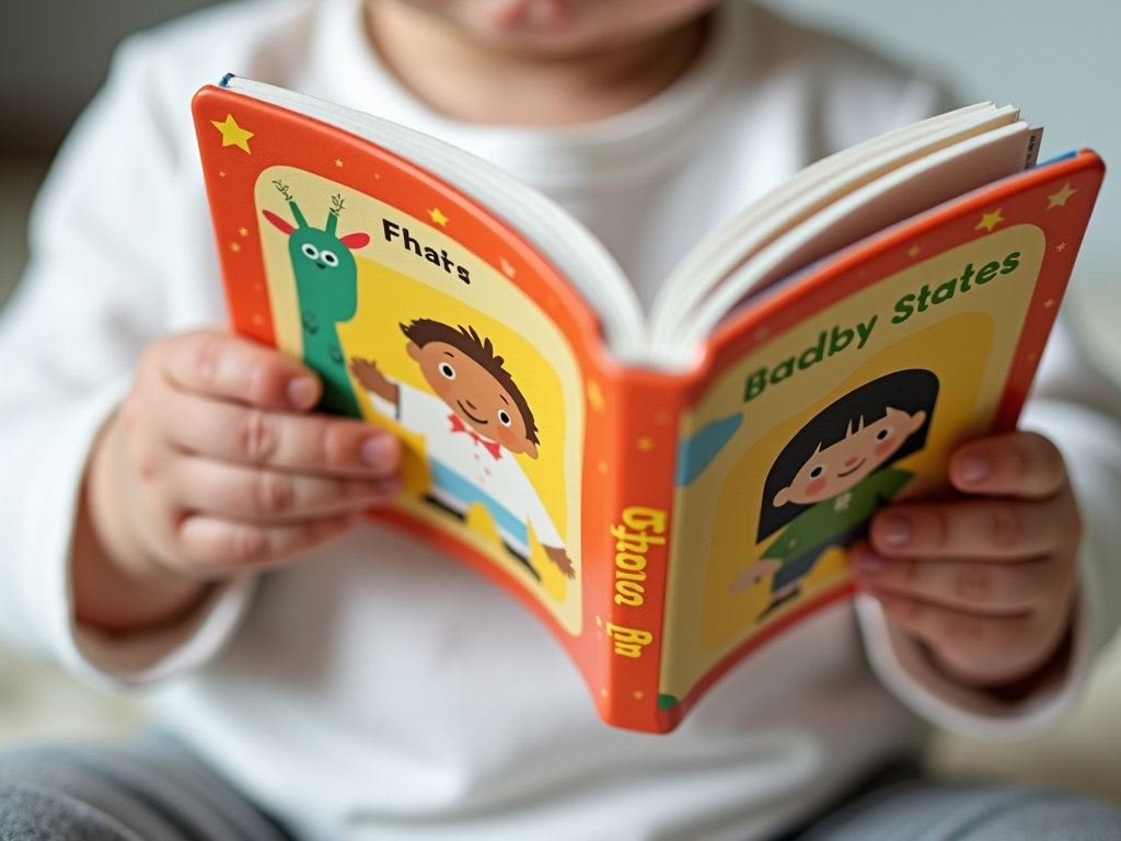 Baby holding a board book