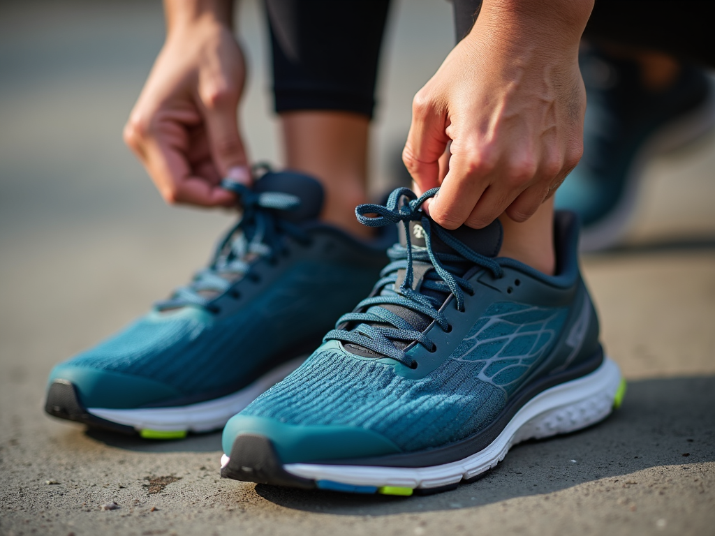 Runner tying shoes