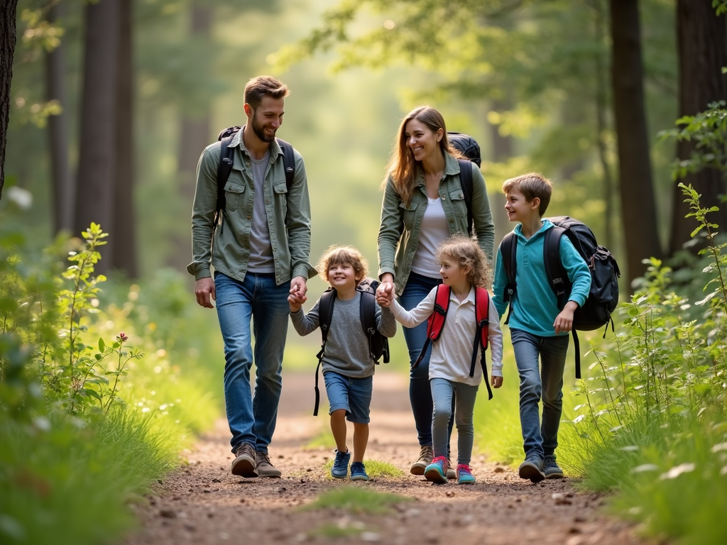 Family hiking together in the forest