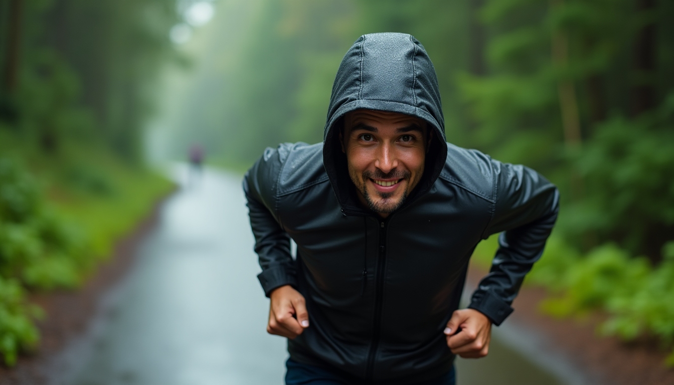 Runner staying motivated despite rainy weather