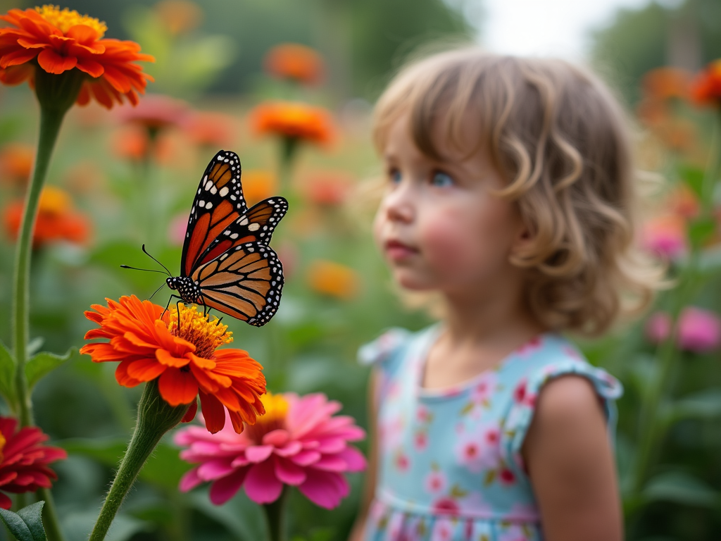 Child in butterfly garden