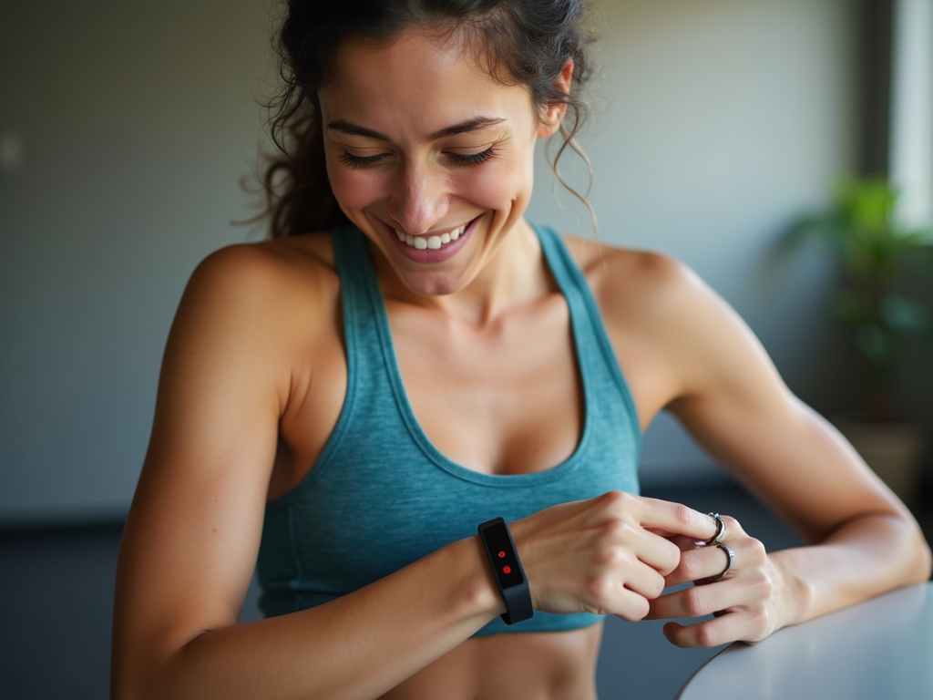 Individual reviewing their fitness tracker to monitor progress