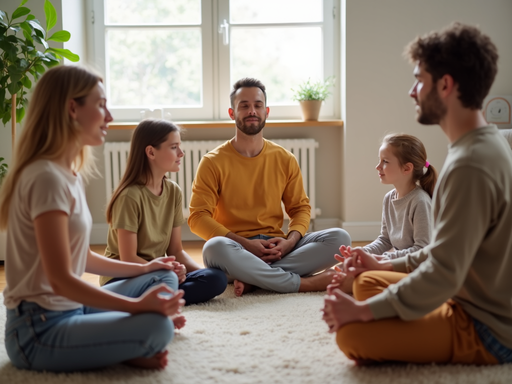 Family practicing mindfulness together.