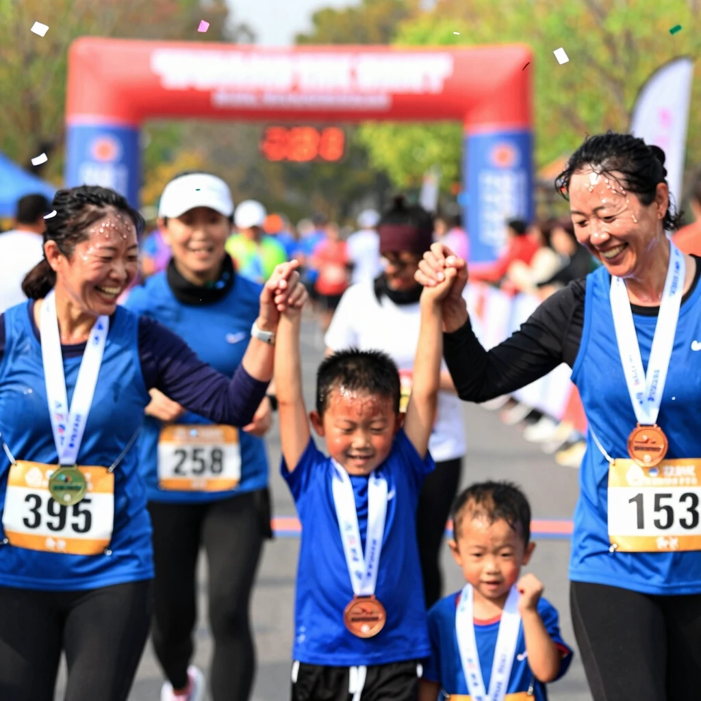 Family celebrating at the 5K finish line