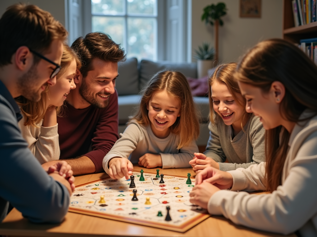 Family playing board game