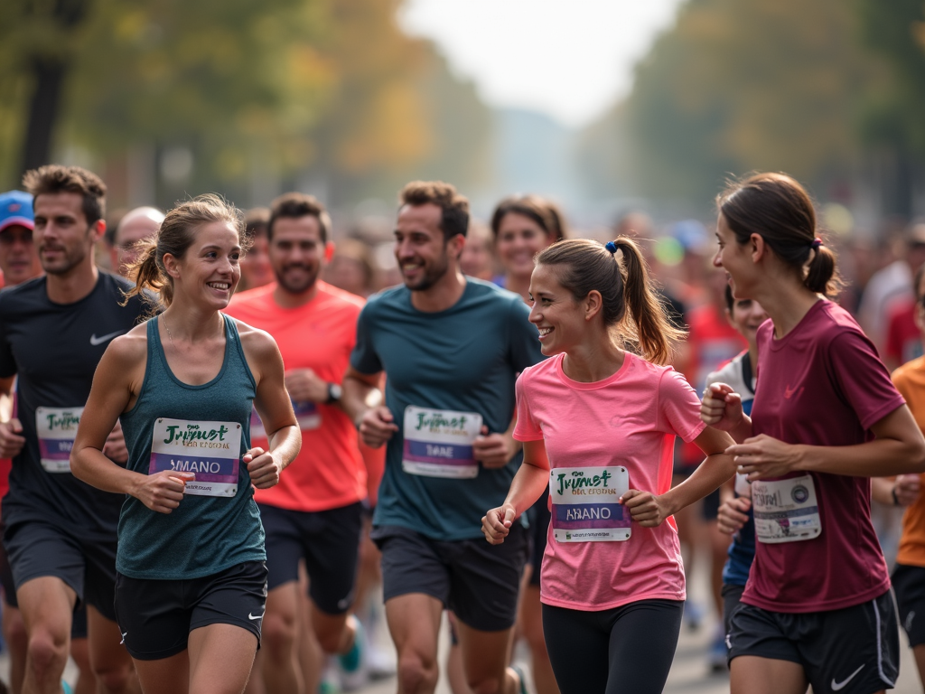 Excited runners at the starting line of a charity run