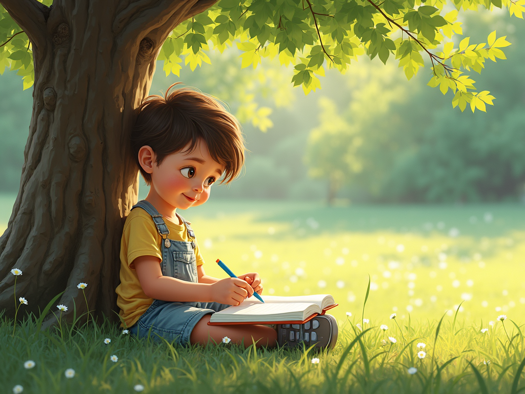 Child drawing outdoors
