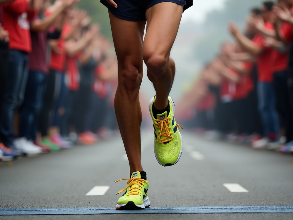 Runner’s feet crossing the 5K finish line