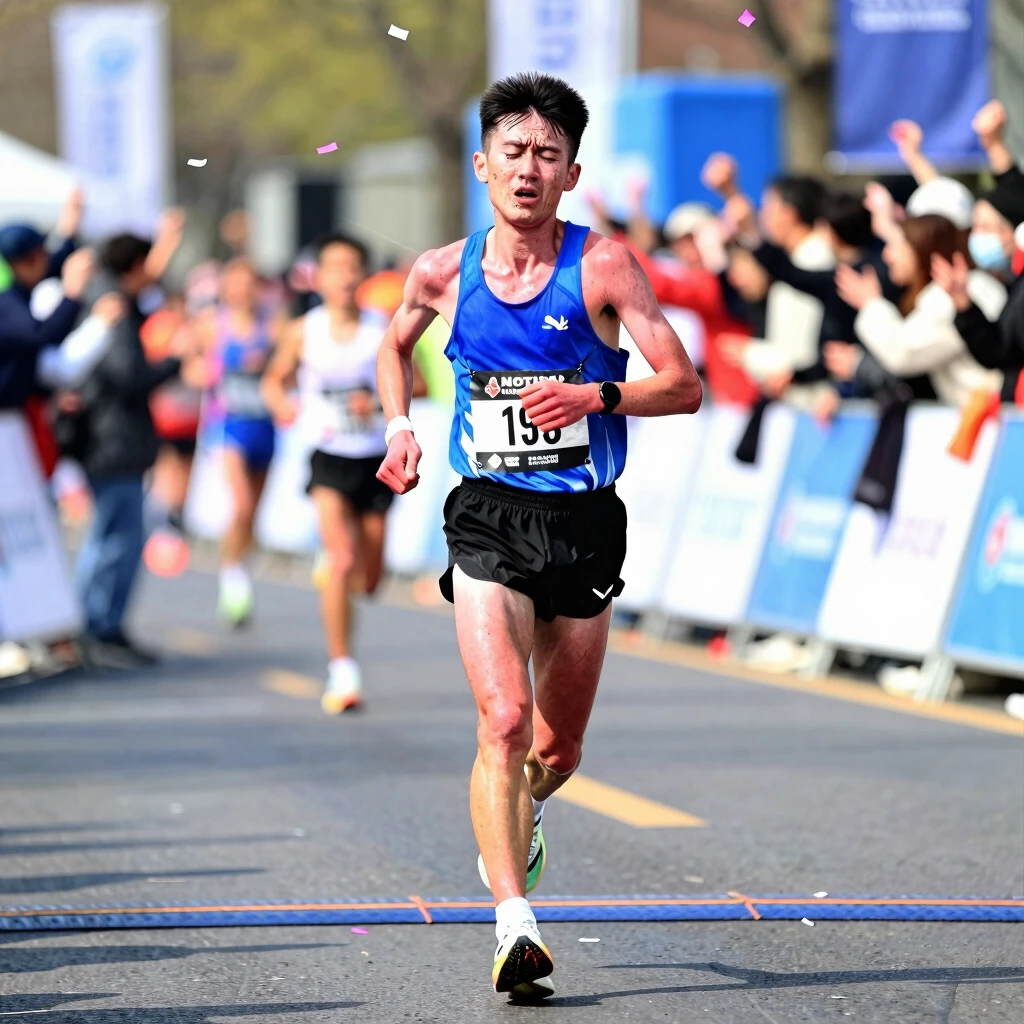 Runner finishing a race after building endurance
