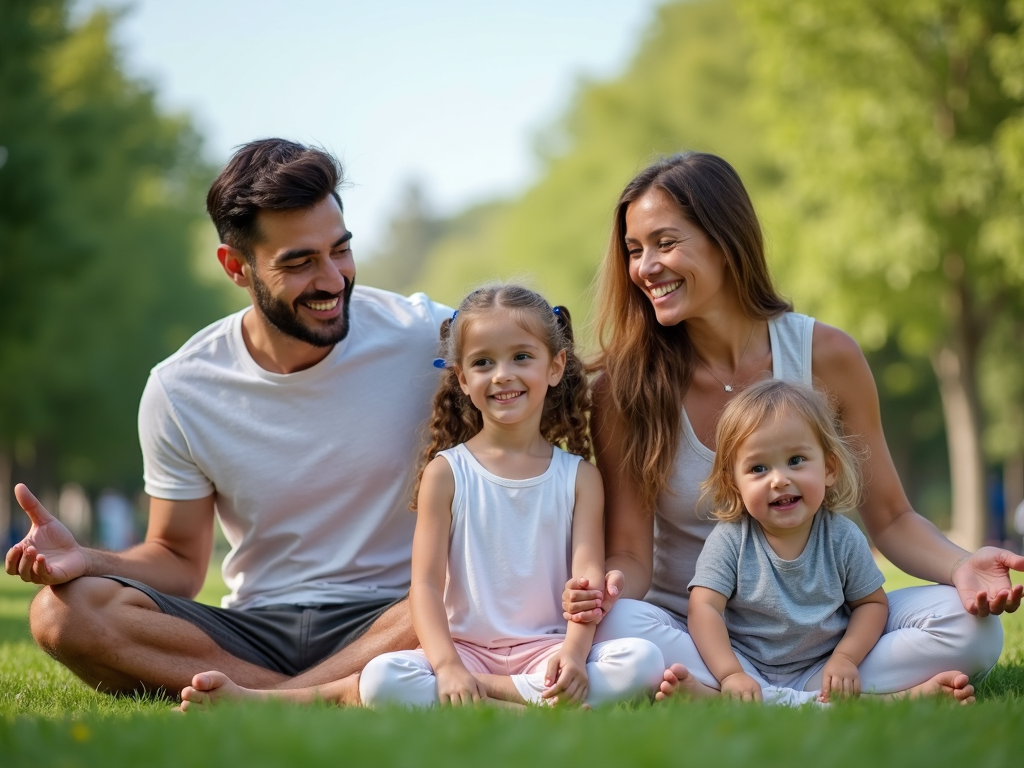 Family enjoying yoga in the park