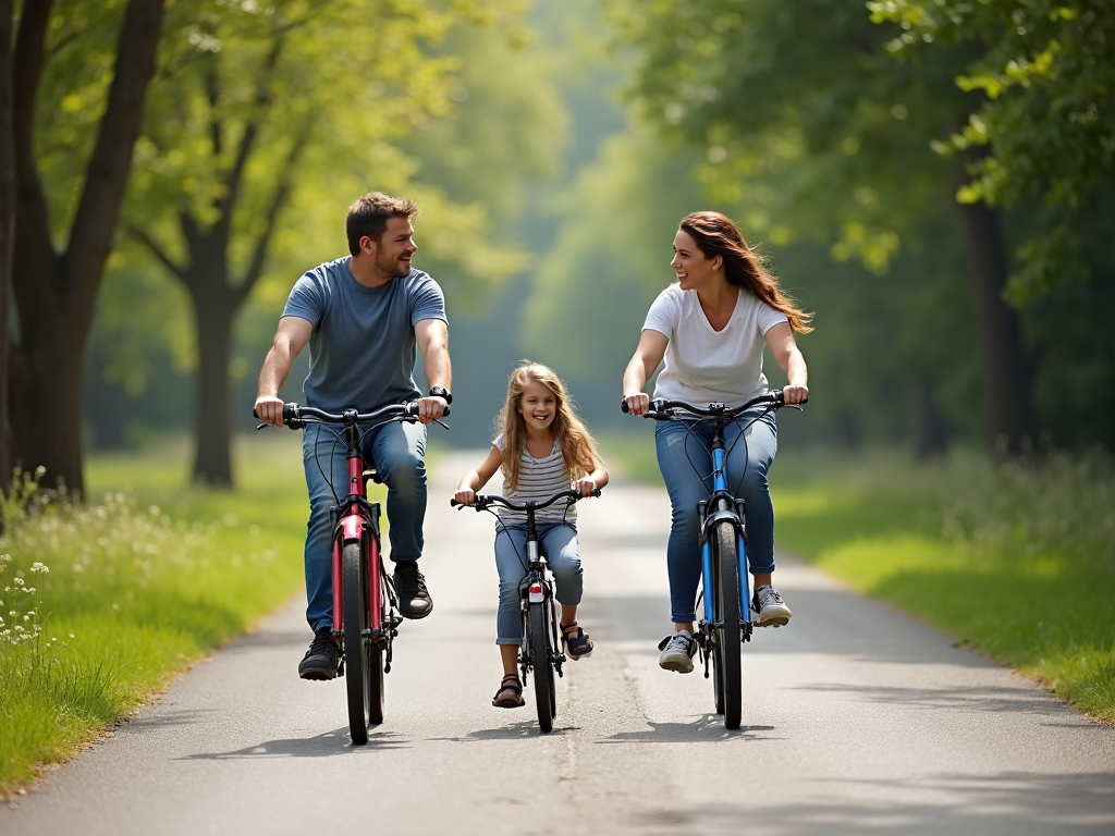 Family biking outdoors