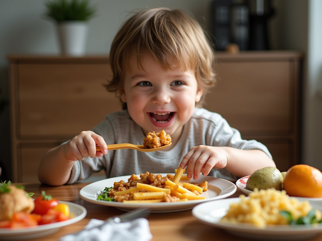 Child enjoying a safe meal.