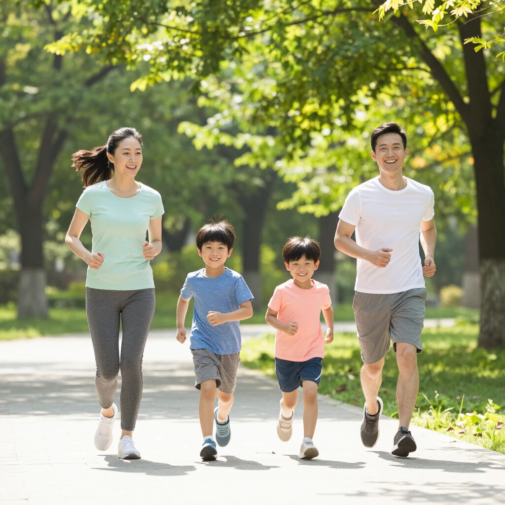 Family enjoying a run together for fitness