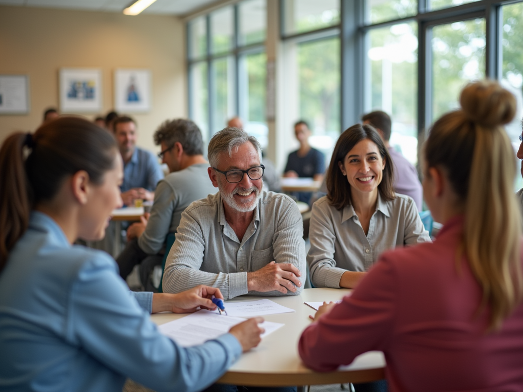 Diverse group receiving care in a health center