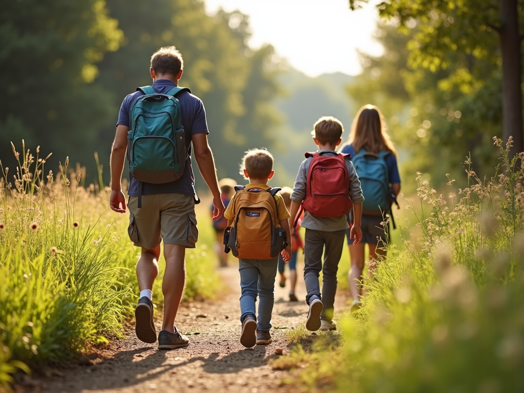 Family enjoying a hike in nature