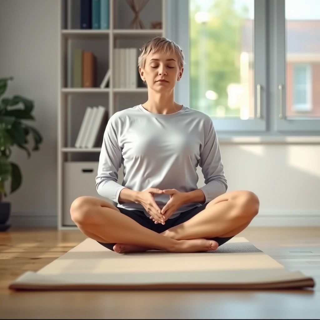 Person practicing deep breathing for stress relief and nausea management
