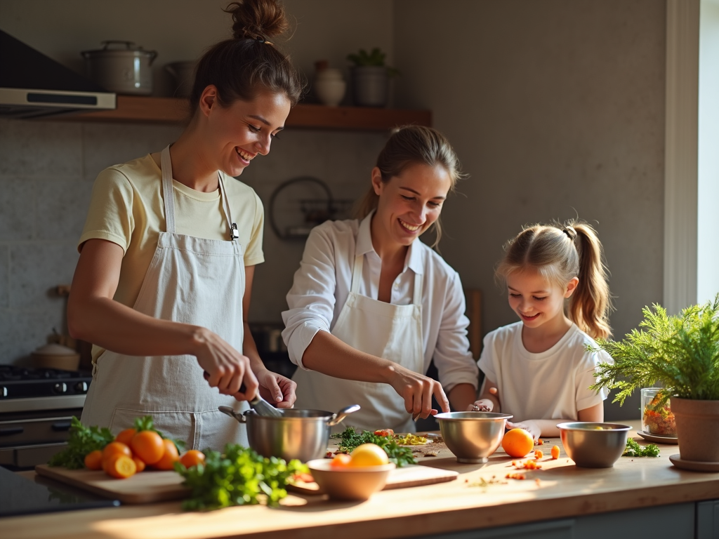 Family preparing a healthy meal together