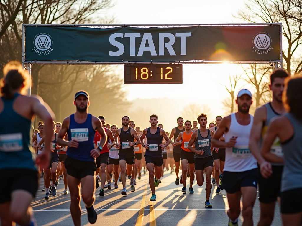 Runners gathering at the starting line of a charity 5K.