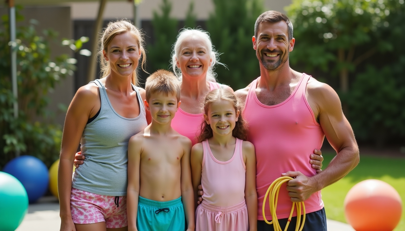 Healthy family smiling after exercise