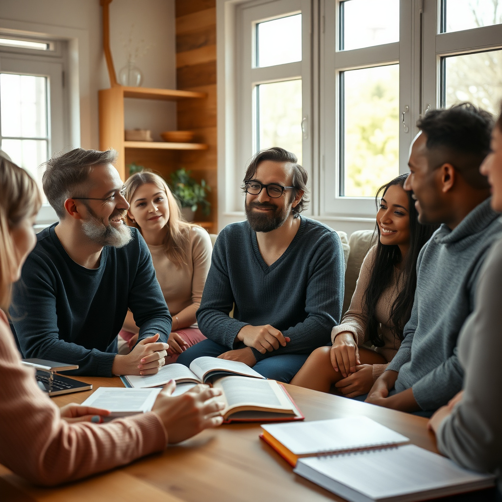 Supportive group therapy session illustrating cognitive behavioral therapy principles