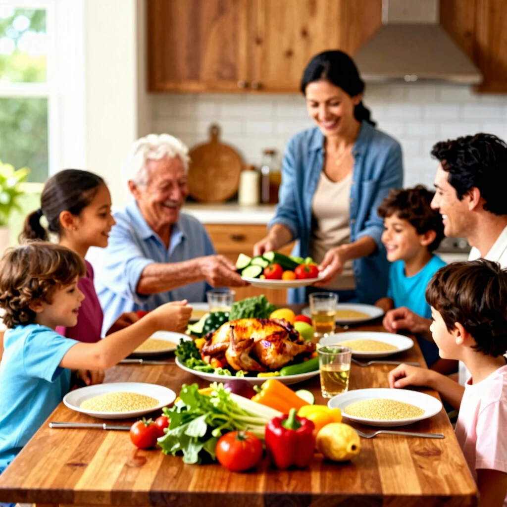 Family enjoying a nutritious home-cooked meal together
