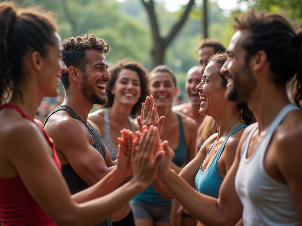 Friends celebrating their fitness achievements together.