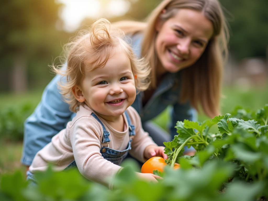 A child with FPIES thriving, playing in a family garden.