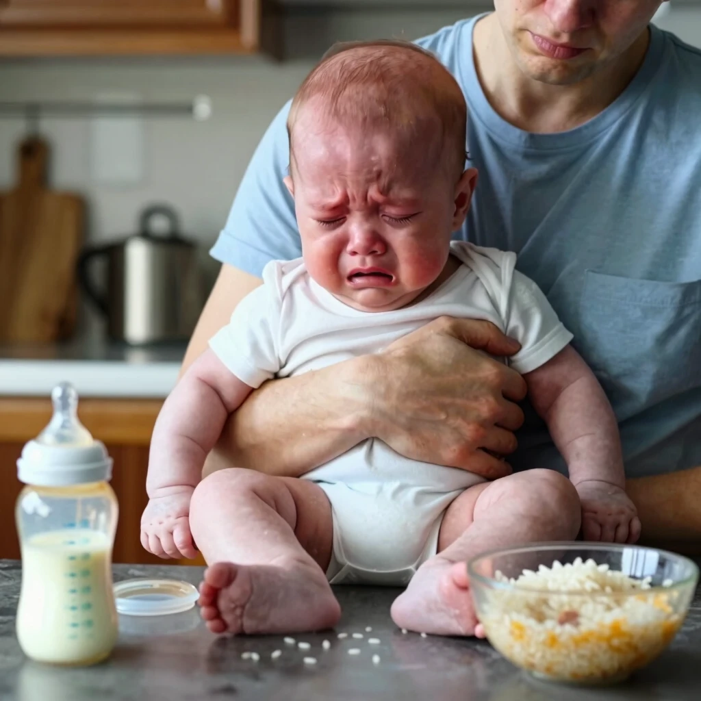 Infant experiencing FPIES symptoms after allergen exposure