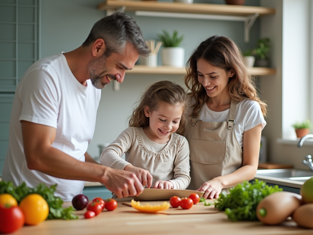 Family preparing a healthy meal together