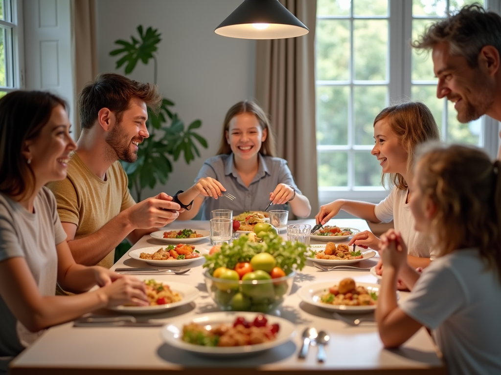 Family sharing a meal with FPIES-safe foods.