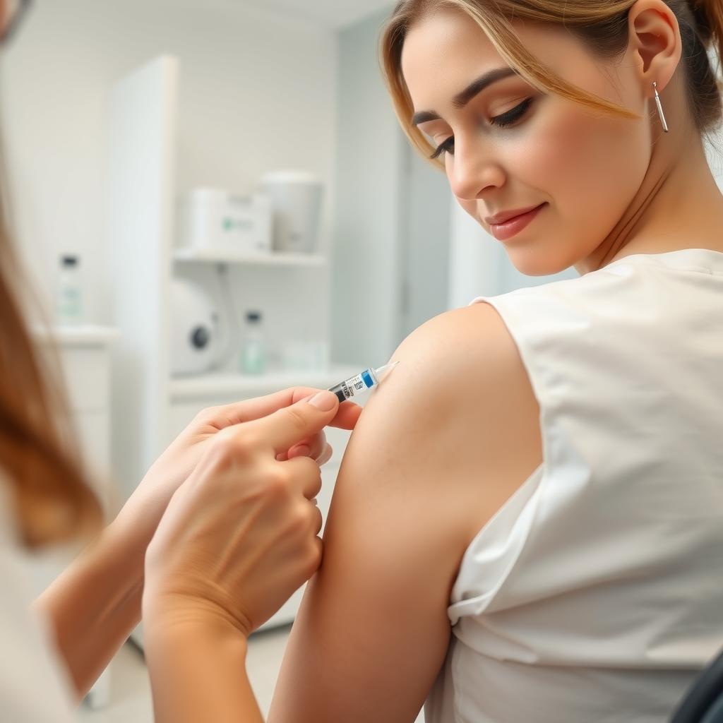 Nurse administering an allergy shot to a patient in a modern medical office