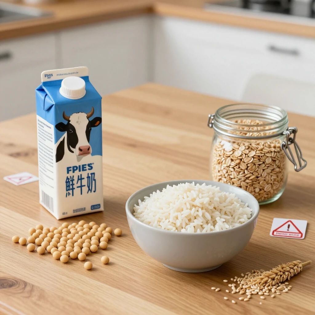 Common trigger foods for FPIES including milk, soy, rice, and oats