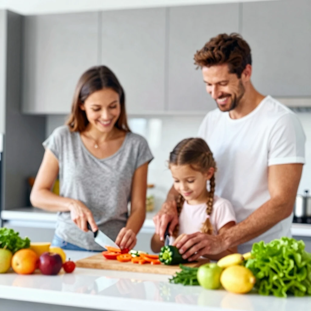Family preparing a nutritious meal together