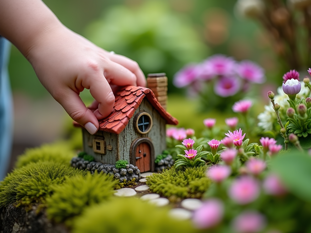 Child building a fairy garden