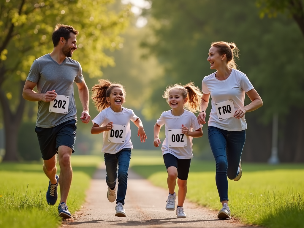 Family enjoying a fun run together.