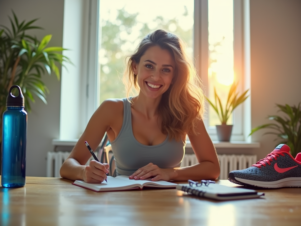 Person writing fitness goals in a journal