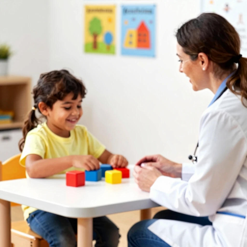 Therapist engaging a young child in an ABA session with positive reinforcement using toys