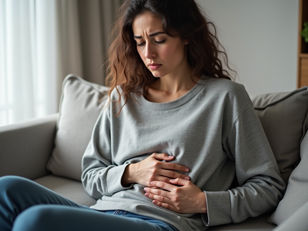 Person feeling nauseous at home