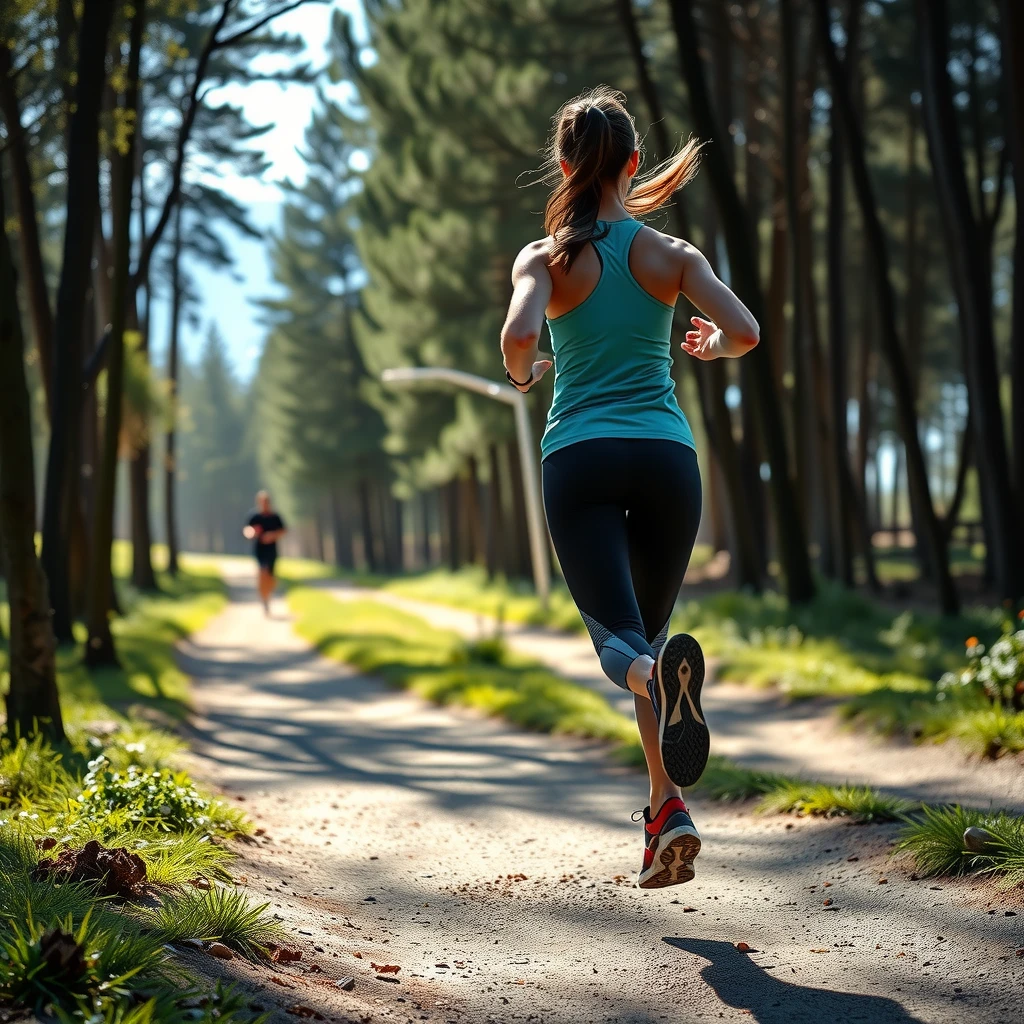 Woman running outdoors on a trail for cardio exercise