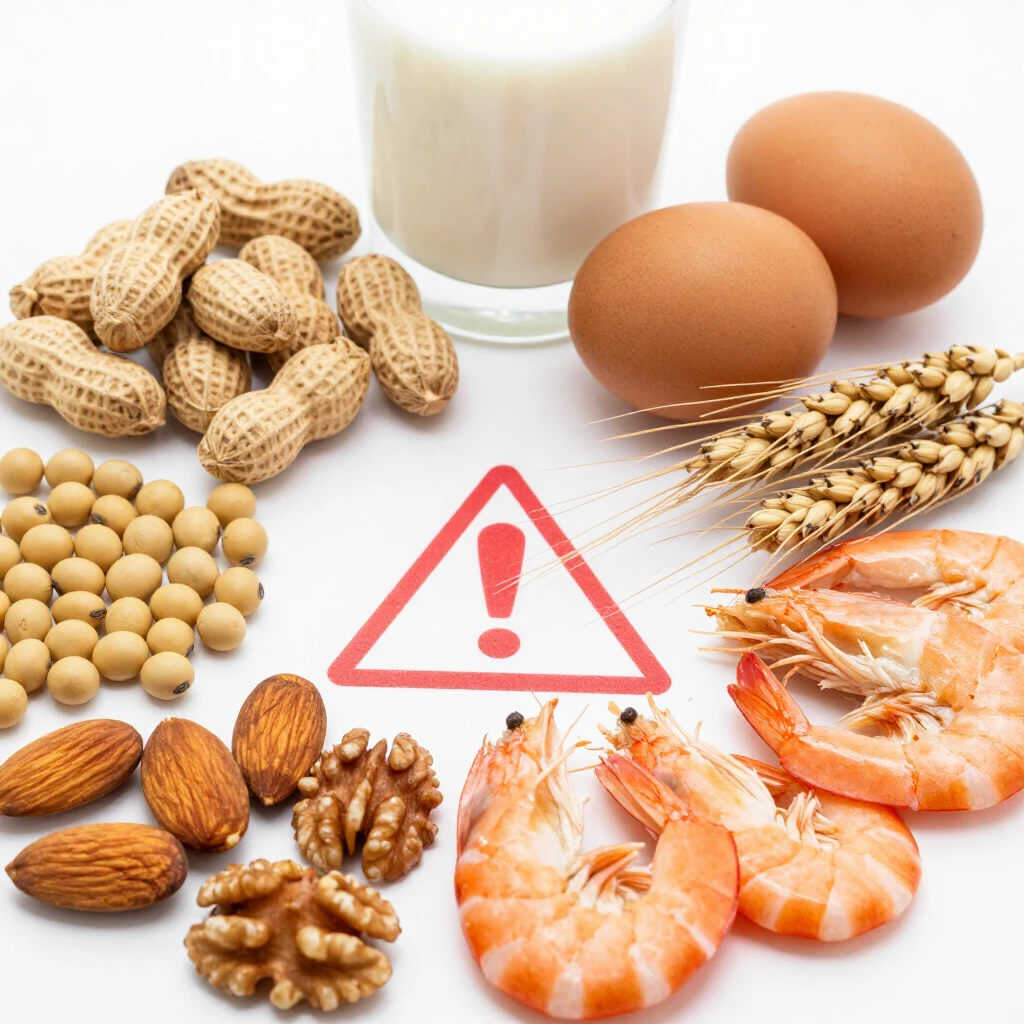 Common food allergens displayed with warning symbols