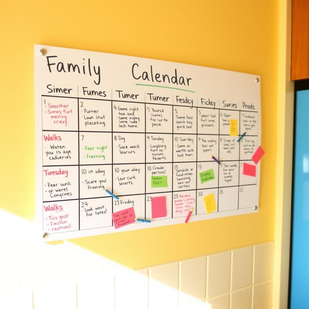 A family calendar showcasing organized routines and activities.