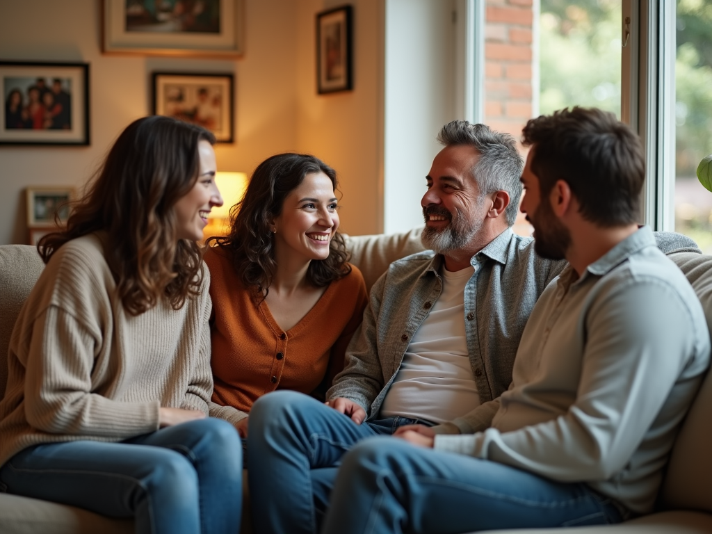 A supportive family engaging in open communication.
