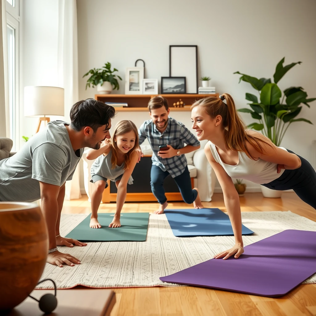 Family doing a plank challenge at home