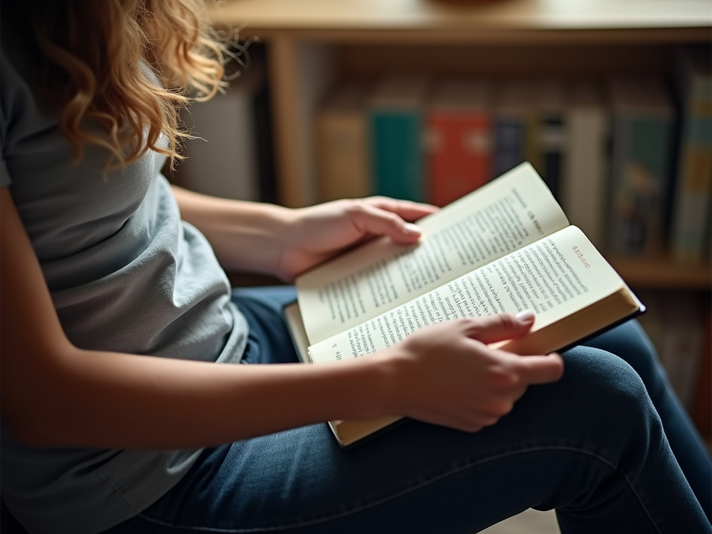 A person reading a book or researching online.